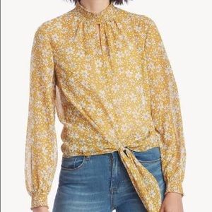 1. State | Sheer mock neck floral tie front blouse